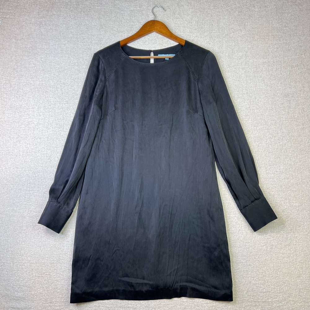 Antonio Melani 100% Silk Dress Long Sleeve Shift Womens Black Size 6